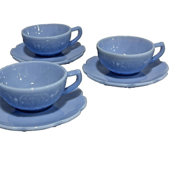 Delphite Blue Jeannette Child's Tea Set Cups Saucers Creamer Plates Lot 12 PCS - Picture 12 of 15